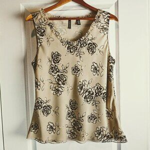 Ellen Tracy Raw Edge Floral Silk Sleeveless Top